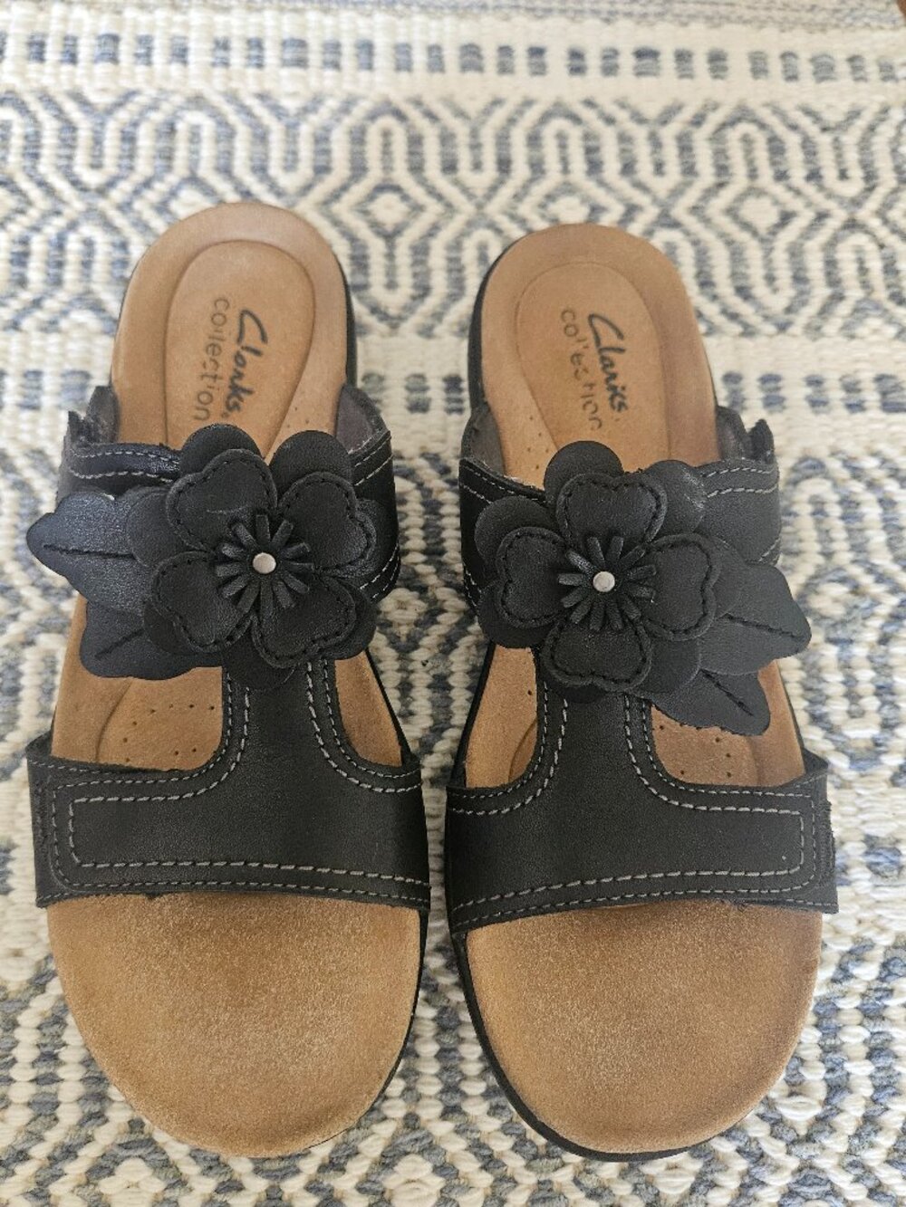 Clarks Black Leather Sandals Size 7